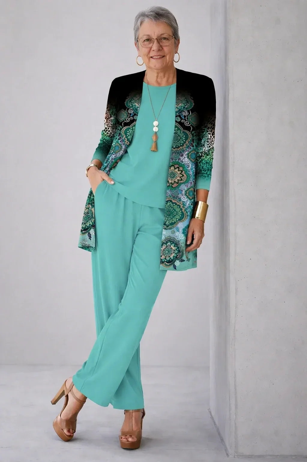 Cassandra | Ensemble trois pièces à motif mandala turquoise