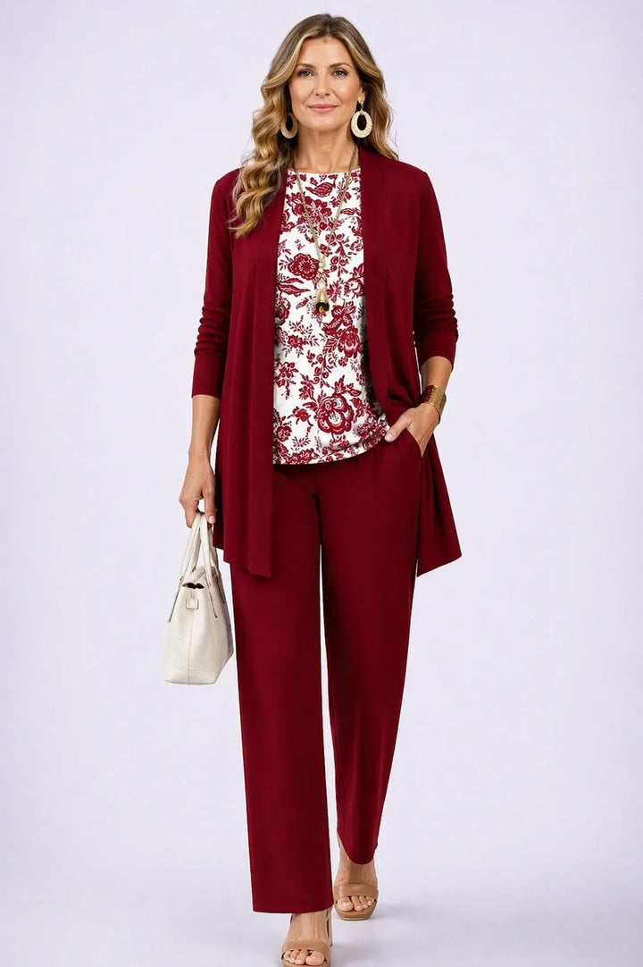 Holly | Élégant ensemble fleuri bordeaux trois pièces