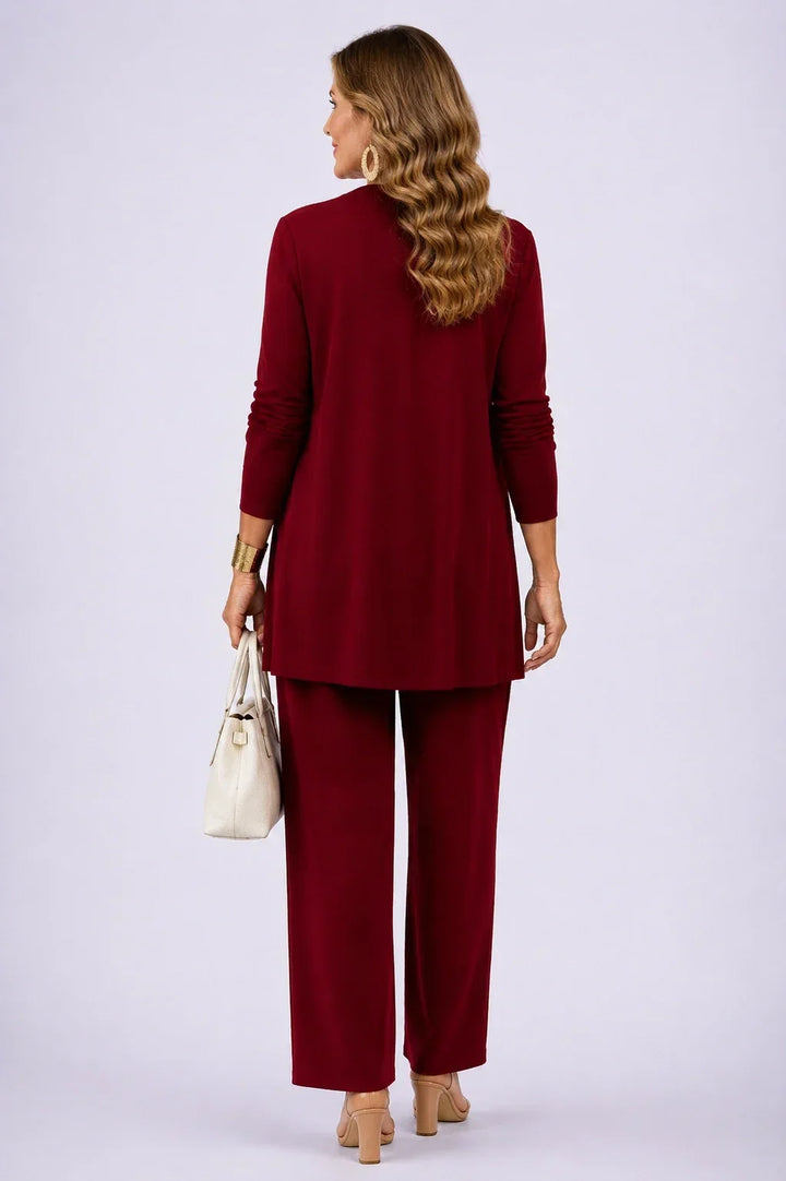 Holly | Élégant ensemble fleuri bordeaux trois pièces