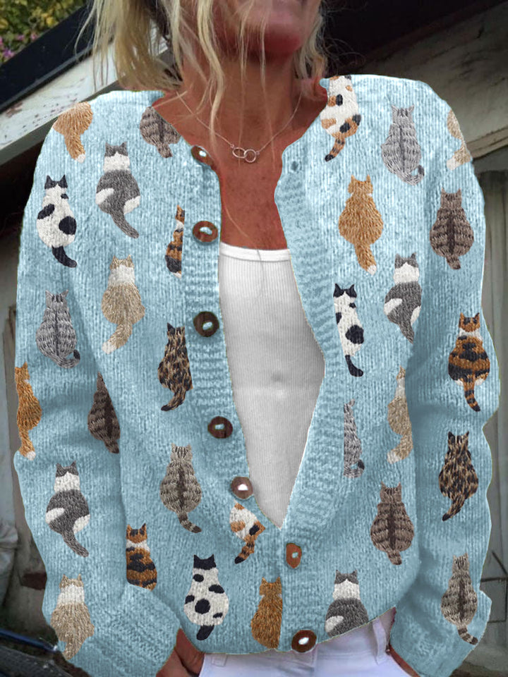 Charlotte™ | Cardigan Douillet à Imprimé Chat