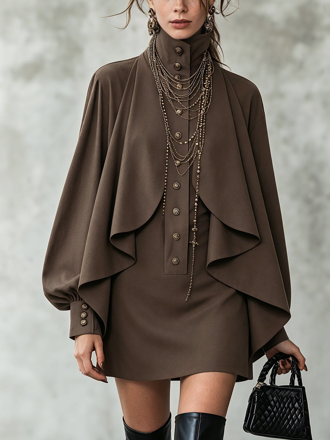 Ophelia | Robe Mini Cape à Col Montant