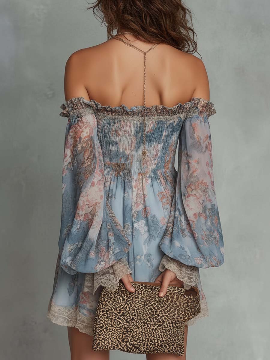 Elvira™ | Mini Robe Florale Off-Shoulder en Dentelle