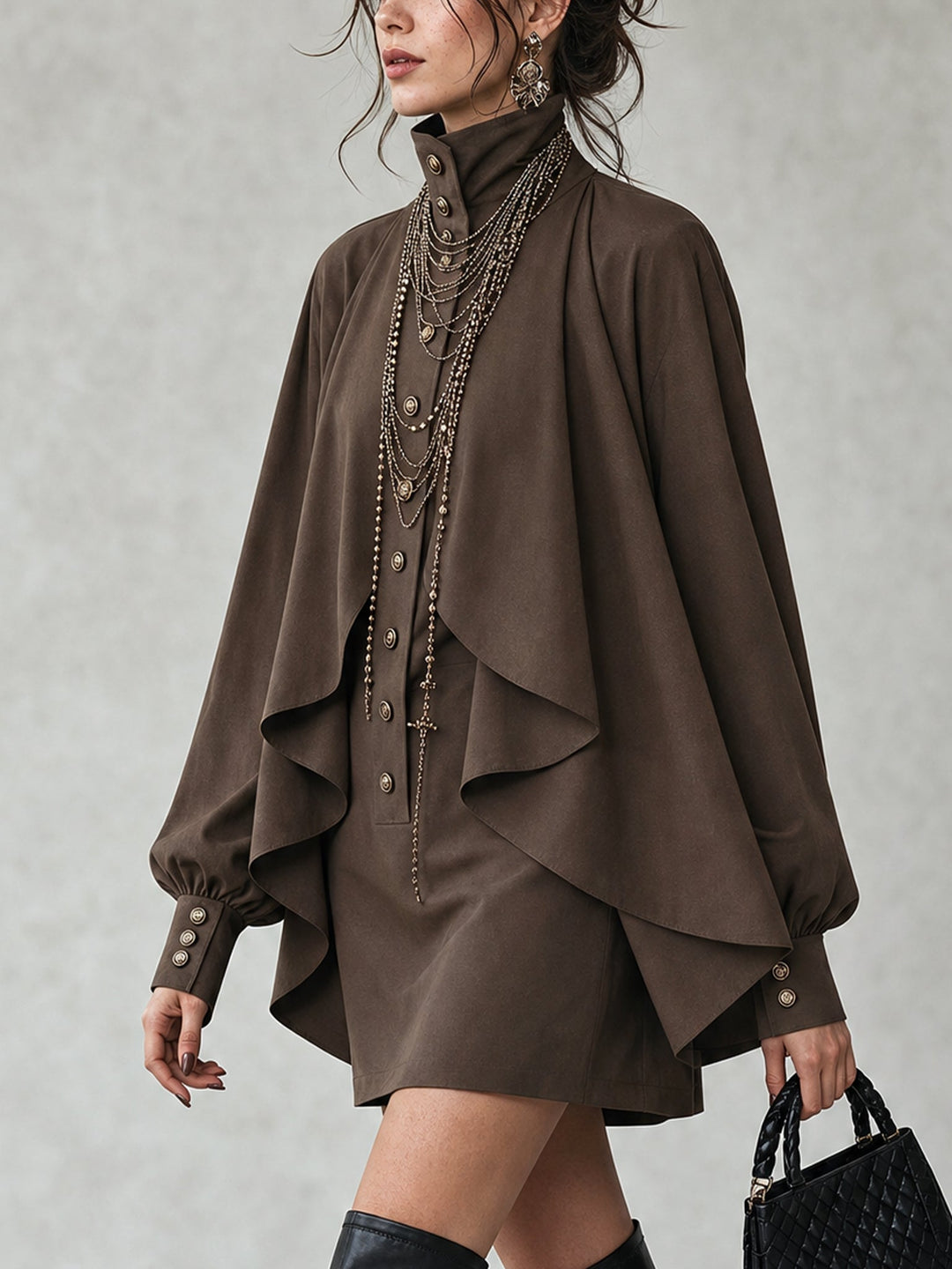 Ophelia | Robe Mini Cape à Col Montant