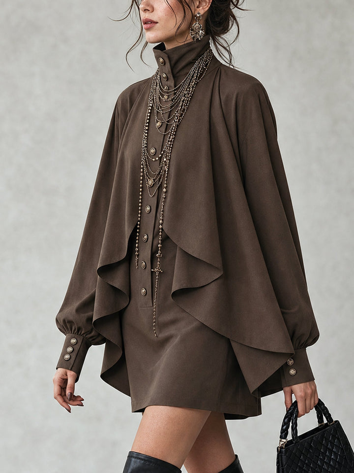 Ophelia | Robe Mini Cape à Col Montant