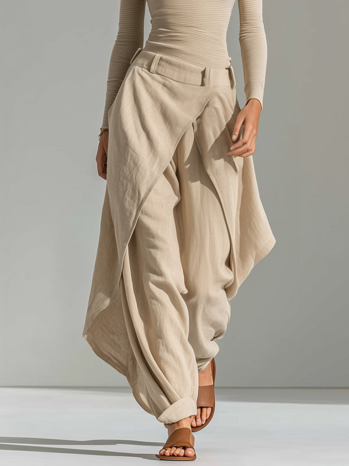 Delphine | Ensemble Haut Beige Col Bateau et Pantalon Large à Volants