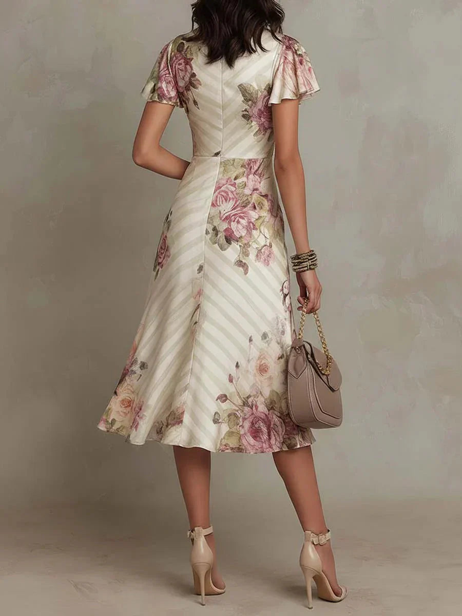 Alba | Élégante robe midi portefeuille froncée à imprimé floral