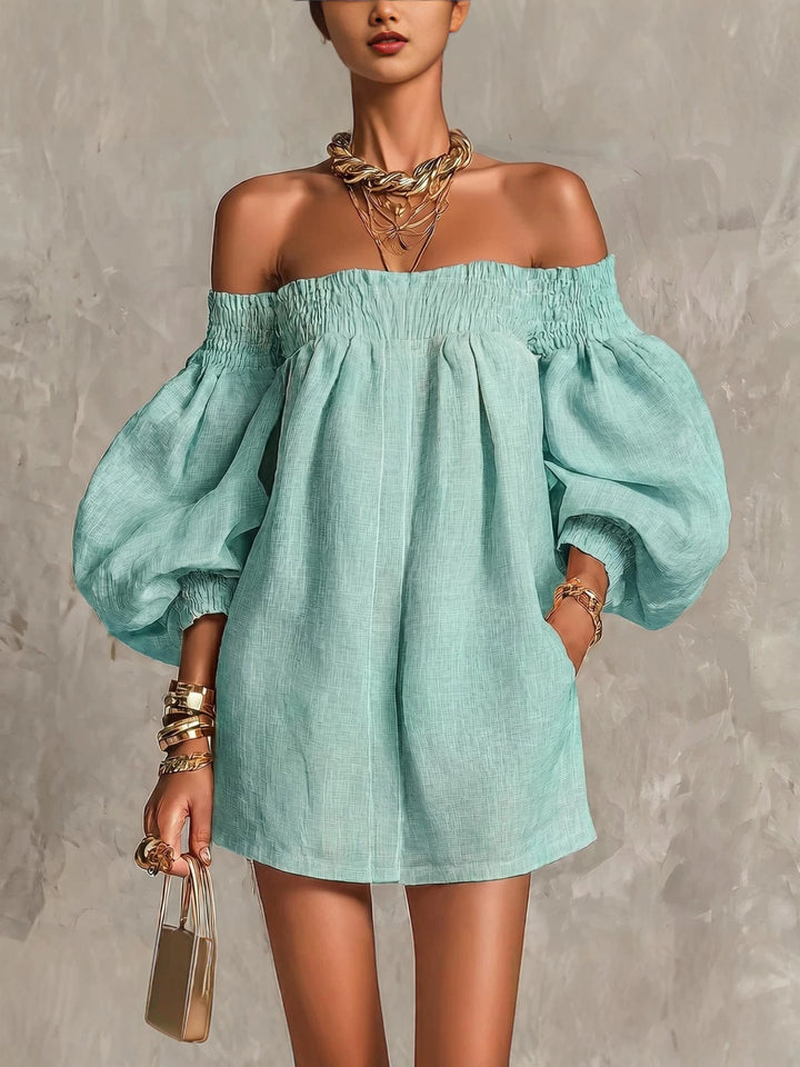 Rosaline | Robe Mini Épaules Dénudées à Manches Bouffantes