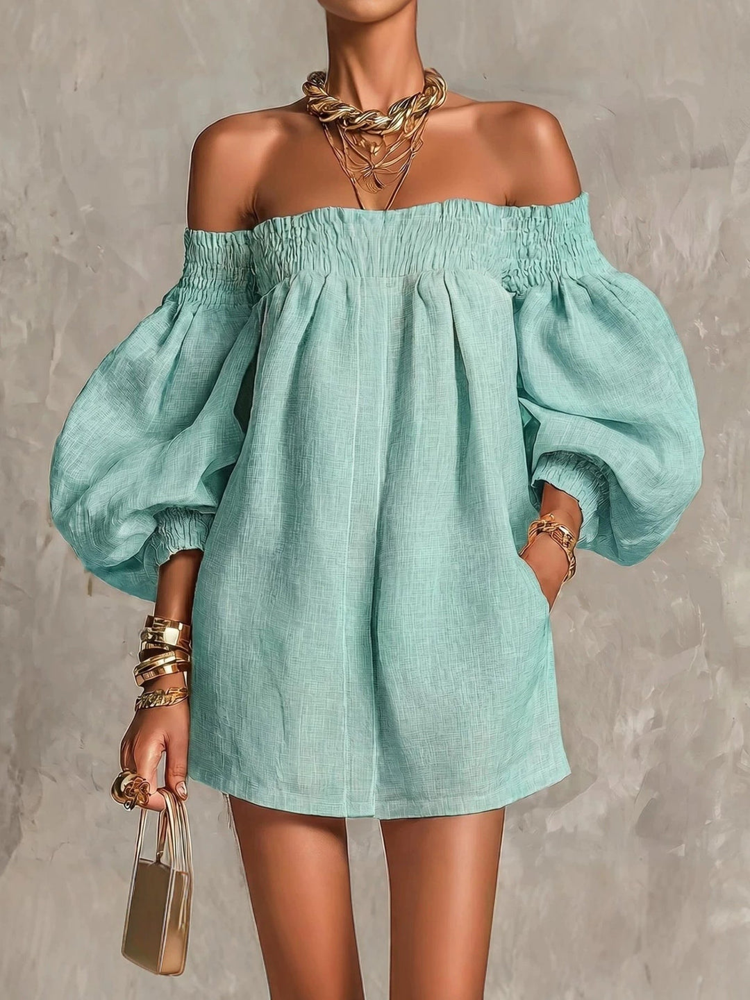 Rosaline | Robe Mini Épaules Dénudées à Manches Bouffantes