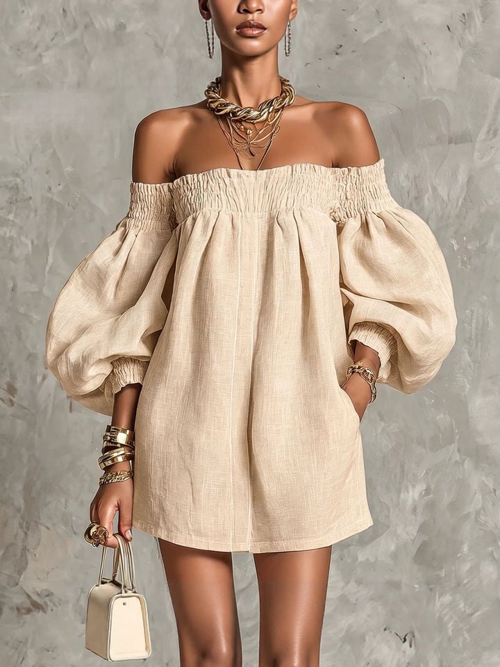 Rosaline | Robe Mini Épaules Dénudées à Manches Bouffantes