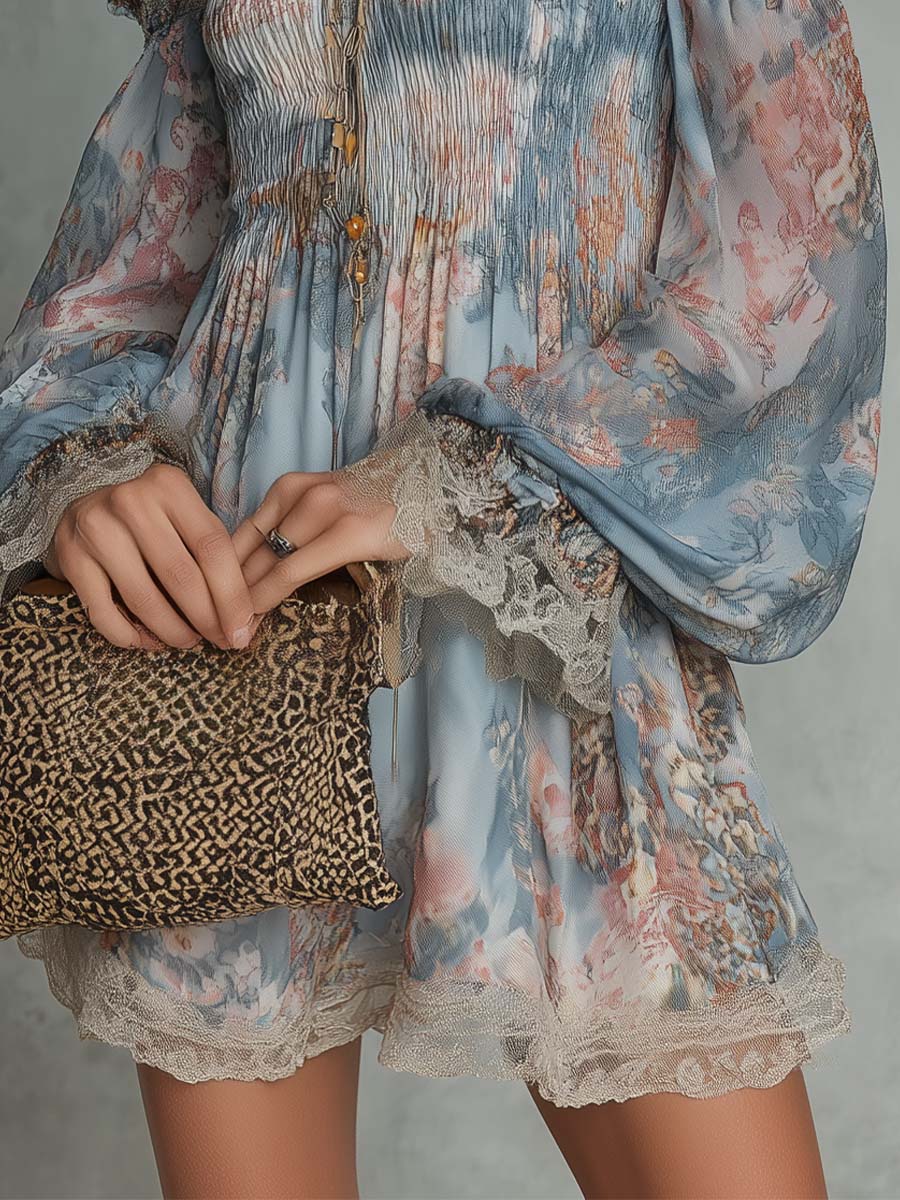 Elvira™ | Mini Robe Florale Off-Shoulder en Dentelle