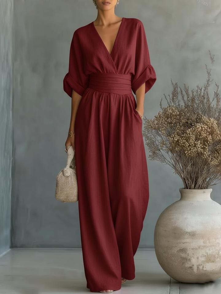 Combinaison élégante col V taille haute • S1
