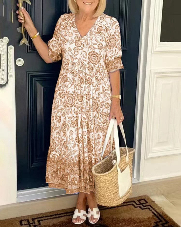 Keisha | Robe fleurie gracieuse à col en V