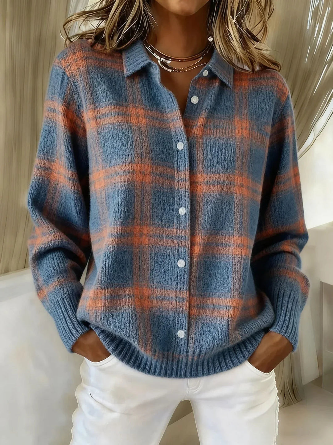 Camille | Veste en Tricot à Carreaux