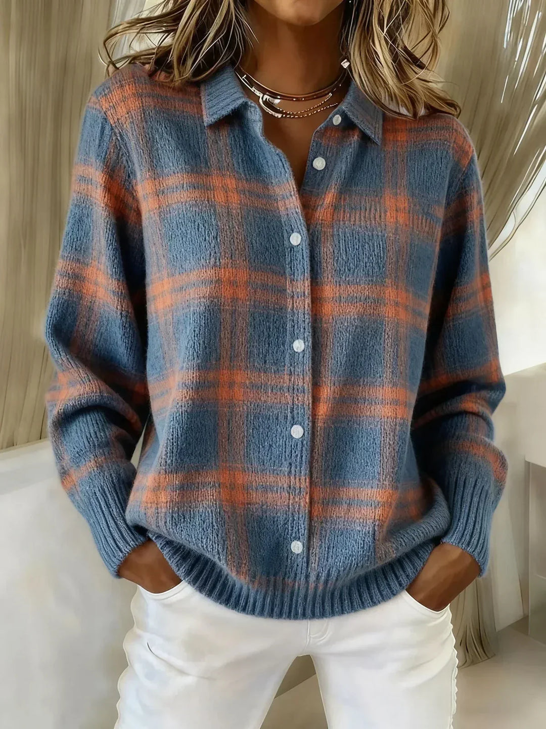 Anna | Cardigan en Maille à Carreaux
