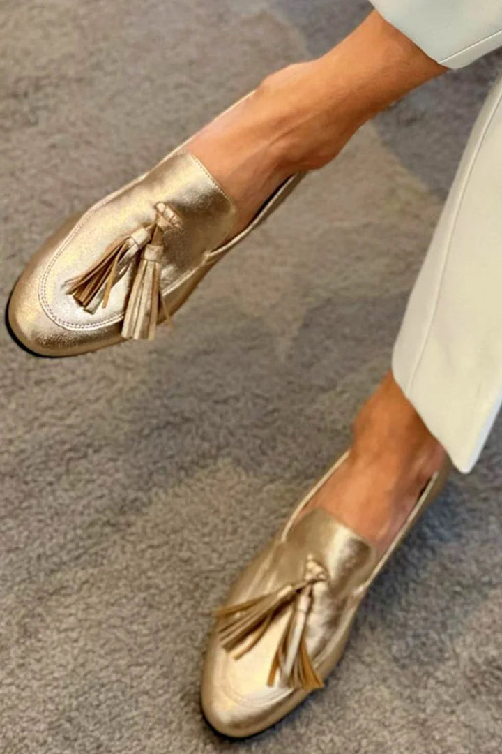 Mocassins vernis métallisés Doré avec coutures apparentes
