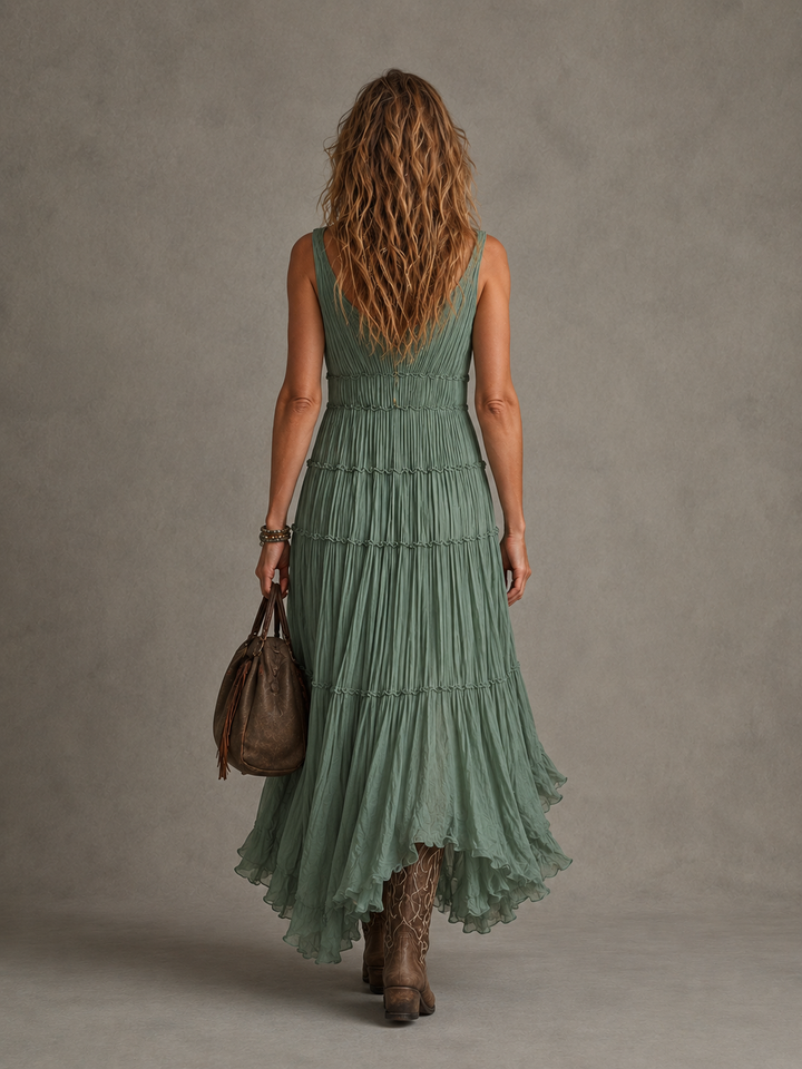 Ava | Robe longue élégante froncée à col en V