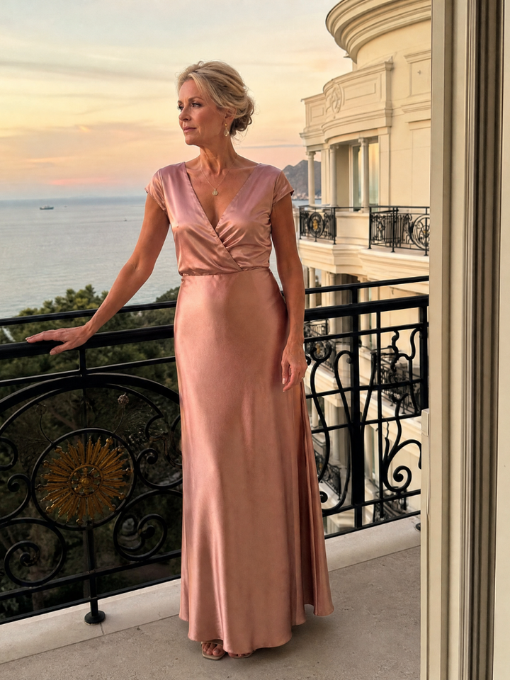 Samouse™ Robe longue à bustier portefeuille et manches courtes