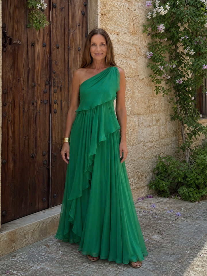 Émeraude™ | Maxi Robe Verte à Épaule Unique