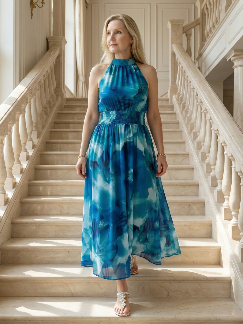 Sylin™ Robe midi dos-nu froncée