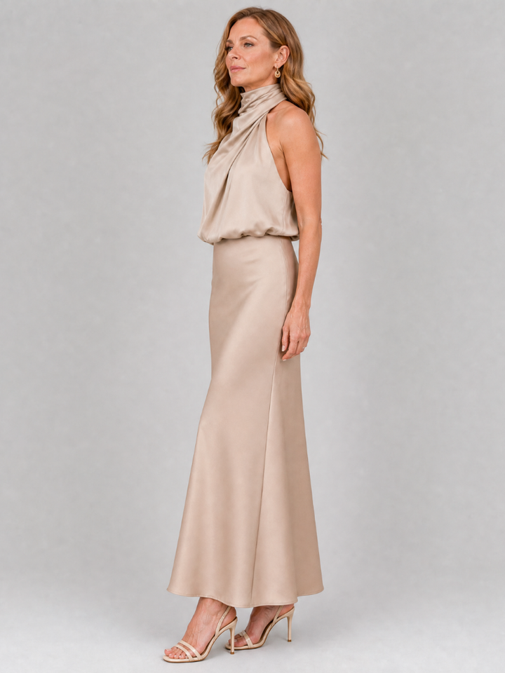 Nopal™ Robe midi sans manches à encolure drapée