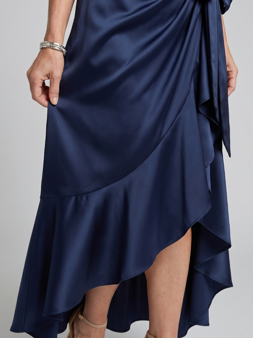 Honora | Robe Midi Portefeuille Dos-Nu Ourlet Asymétrique