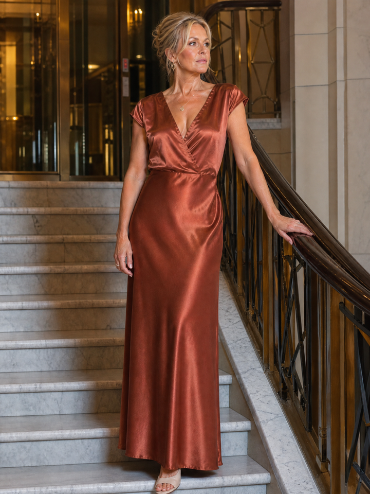 Samouse™ Robe longue à bustier portefeuille et manches courtes