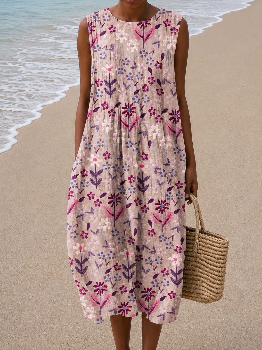 Abigail - Robe midi sans manches coupe décontractée pour femme