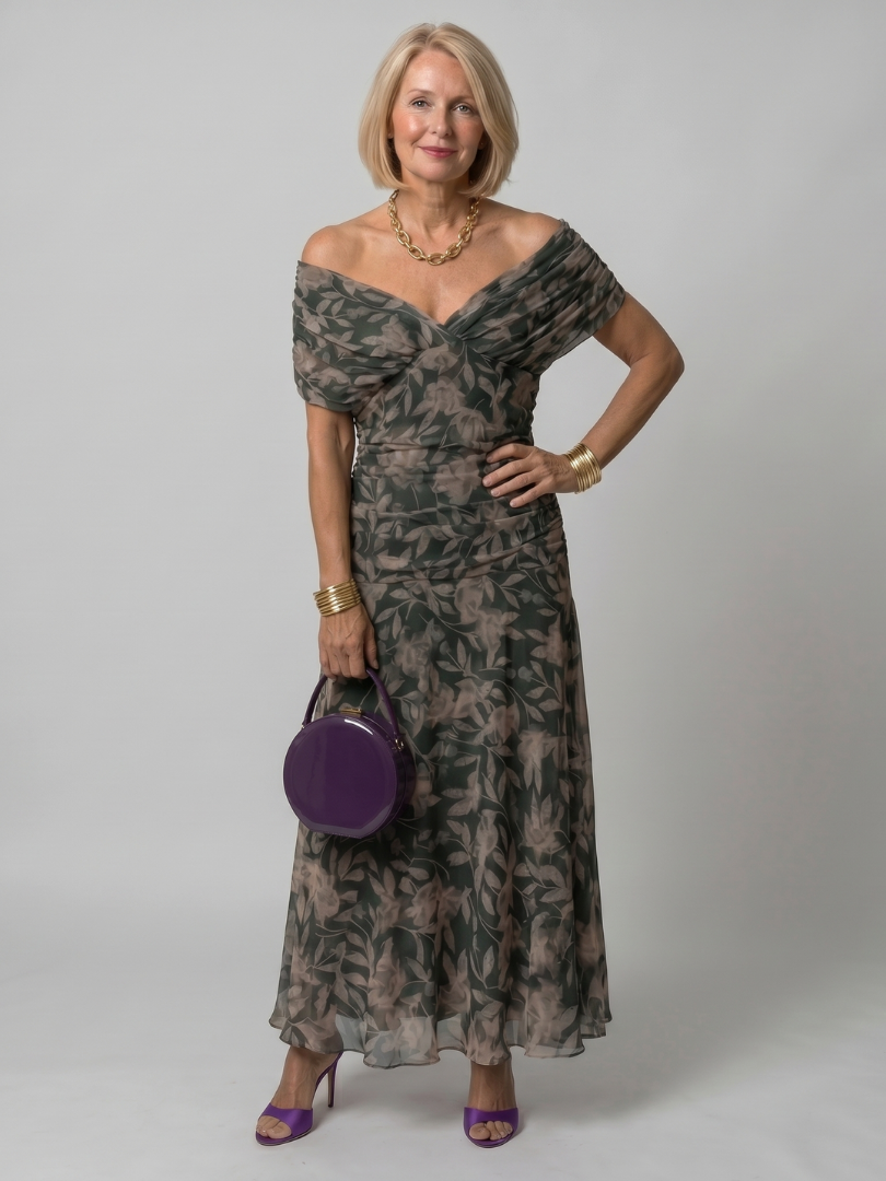 Calen™ Robe midi fluide à épaules dénudées