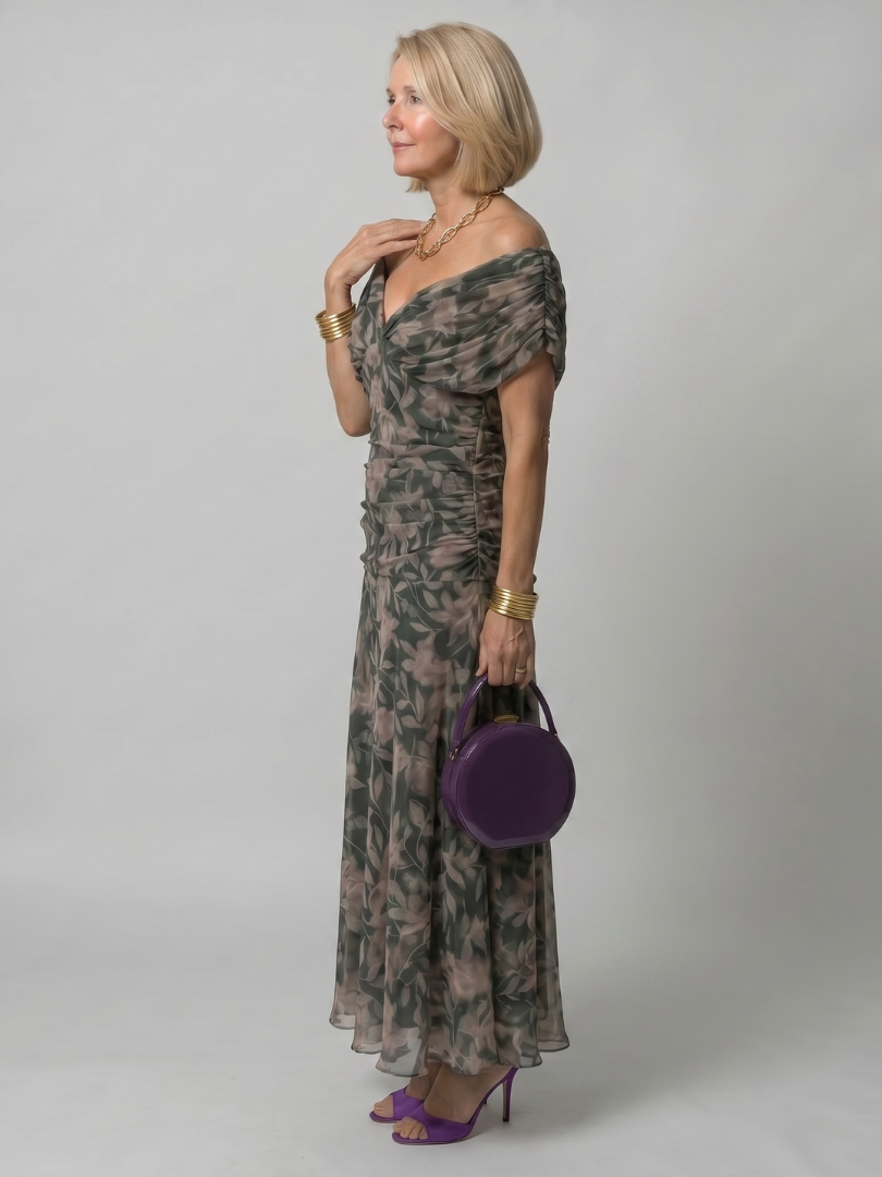 Calen™ Robe midi fluide à épaules dénudées