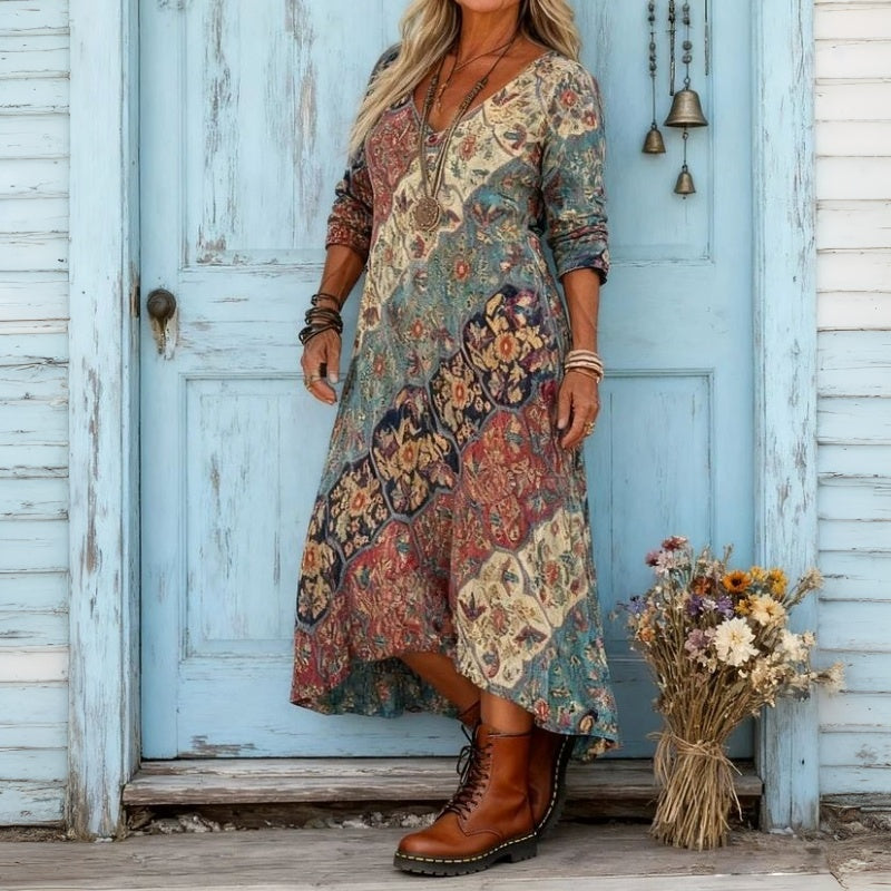 Emily | Robe Longue Fluide à Imprimé Ethnique
