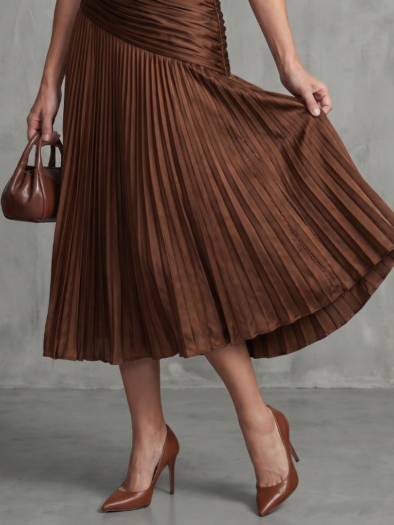 Theodora | Robe Midi à Rayures Taille Plissée