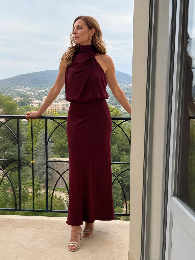 Nopal™ Robe midi sans manches à encolure drapée