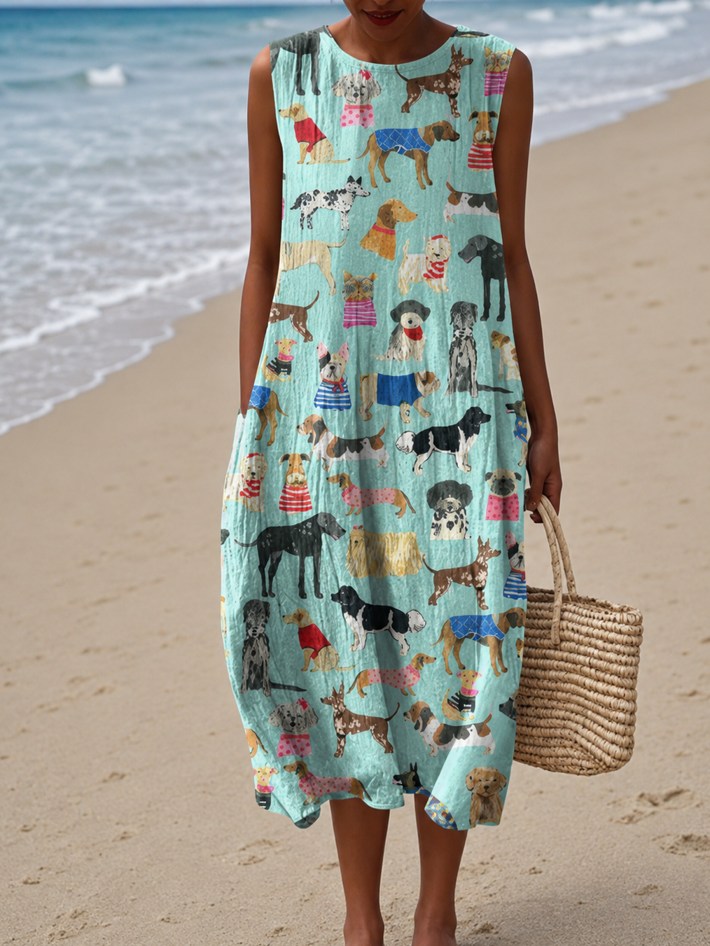 Lily - Robe midi décontractée sans manches imprimée pour femme
