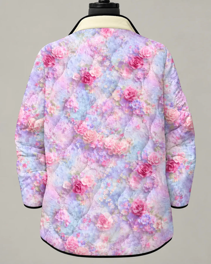 Rosalie | Veste Matelassée Roses Poudrées