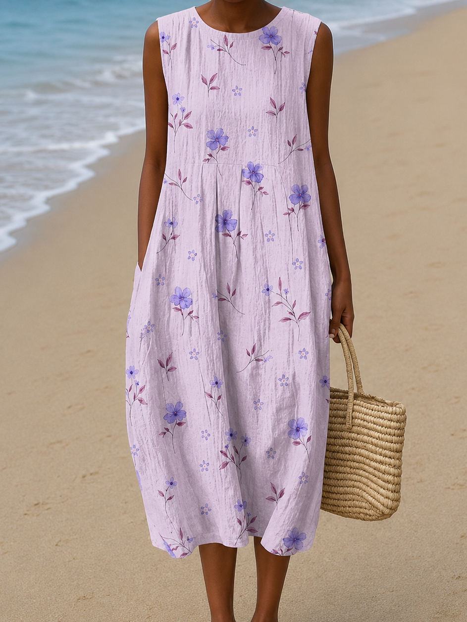 Faith - Robe midi de plage sans manches imprimée et ample pour femme
