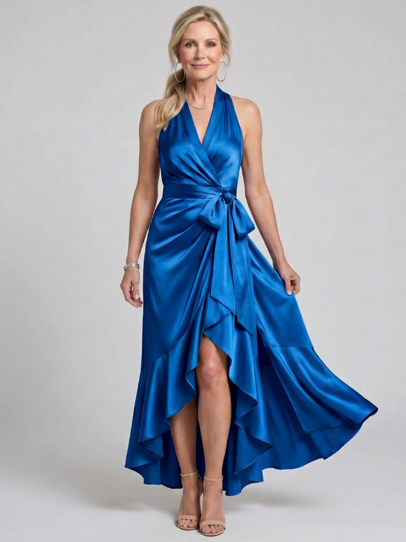 Honora | Robe Midi Portefeuille Dos-Nu Ourlet Asymétrique