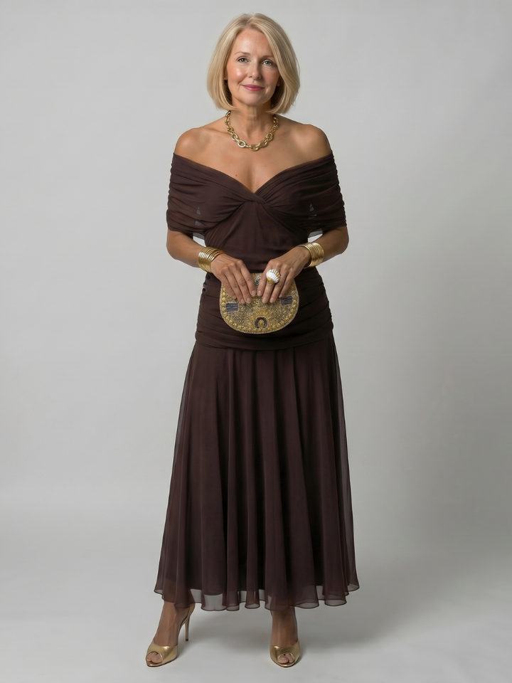 Calen™ Robe midi fluide à épaules dénudées