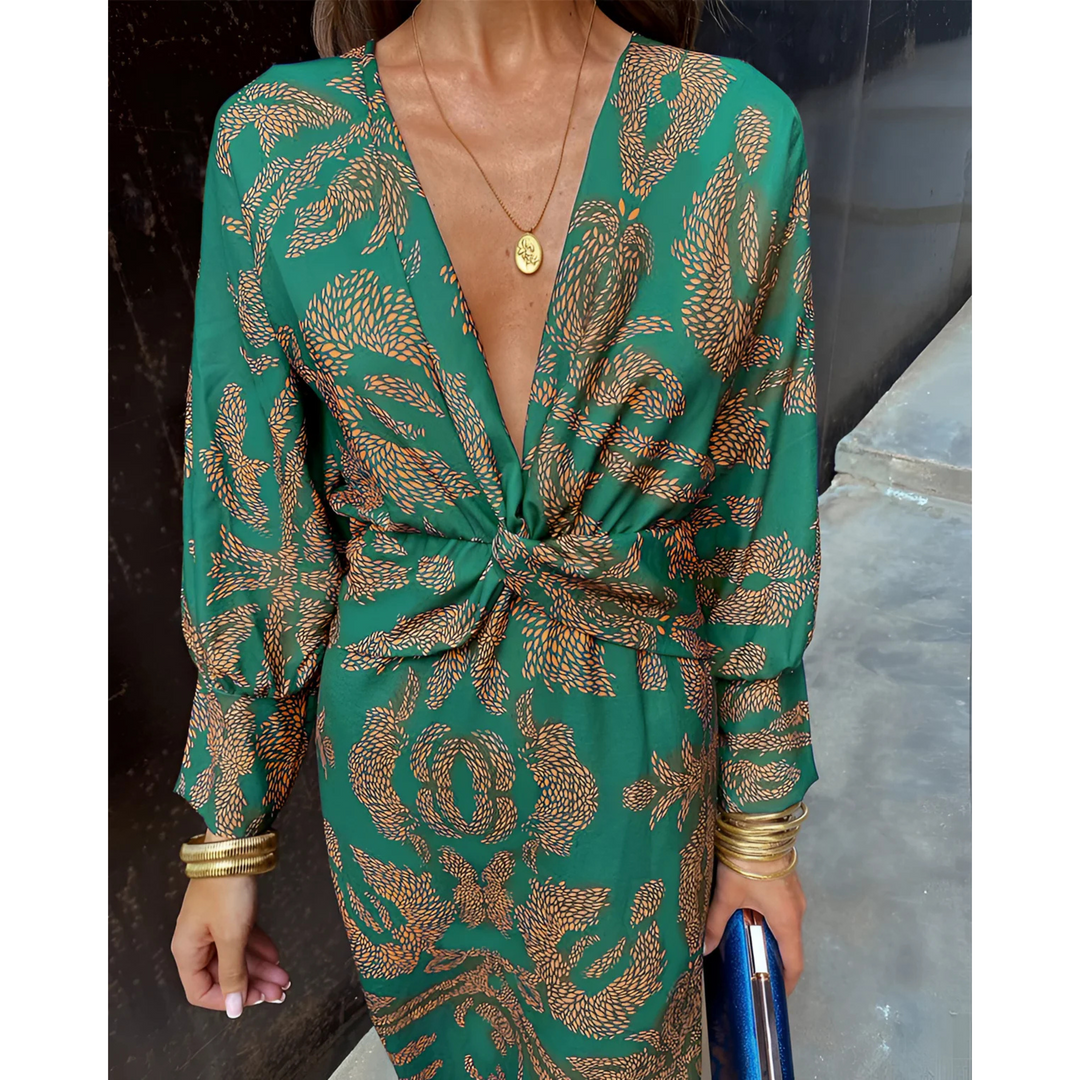 Arabella | Robe Maxi à Col Plongeant et Nœud Torsadé