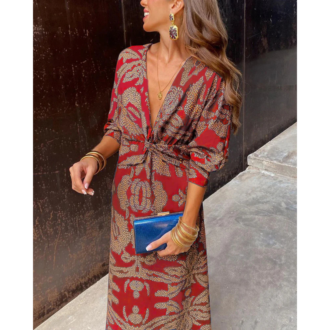 Arabella | Robe Maxi à Col Plongeant et Nœud Torsadé