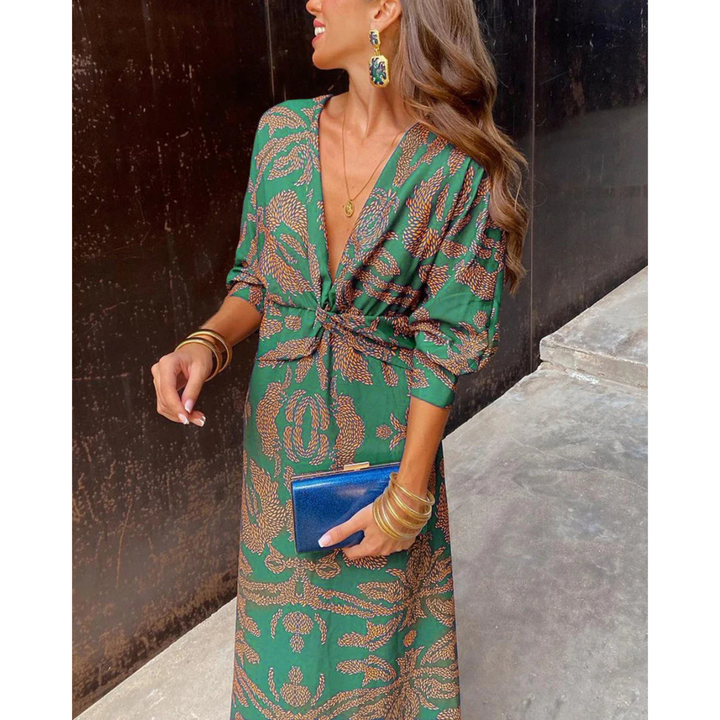Arabella | Robe Maxi à Col Plongeant et Nœud Torsadé