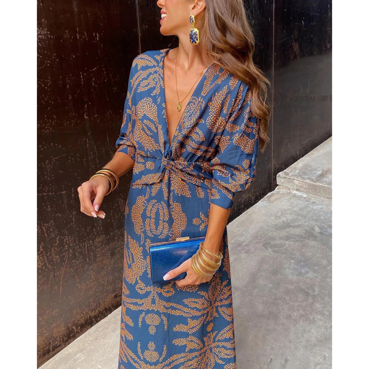 Arabella | Robe Maxi à Col Plongeant et Nœud Torsadé