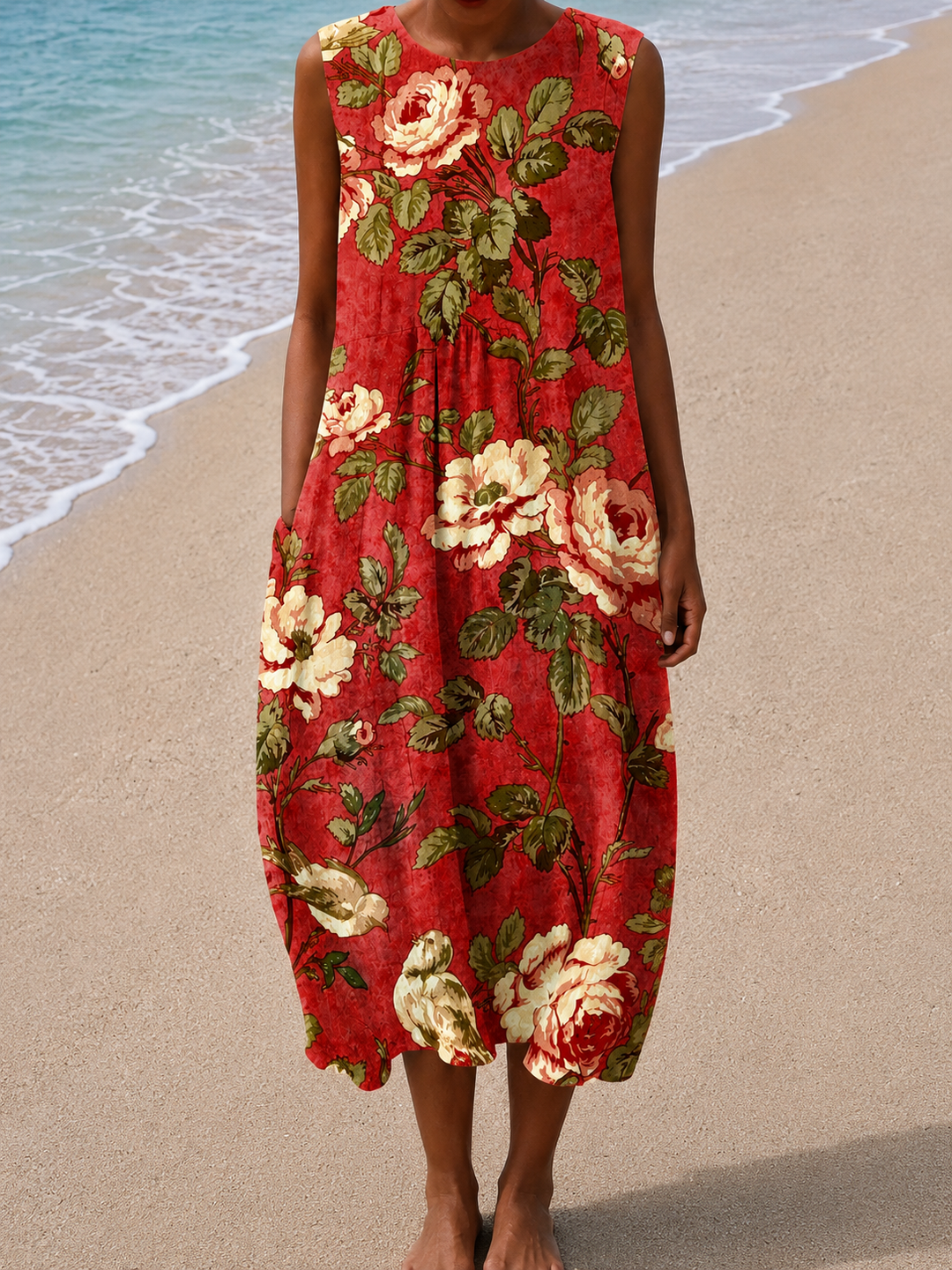 Grace - Robe midi coupe décontractée sans manches pour femme