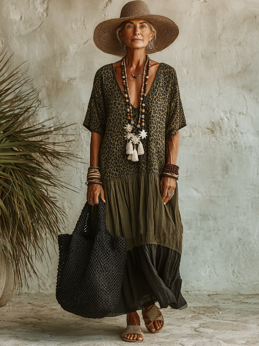 Léa™ | Robe Maxi Léopard à Col V
