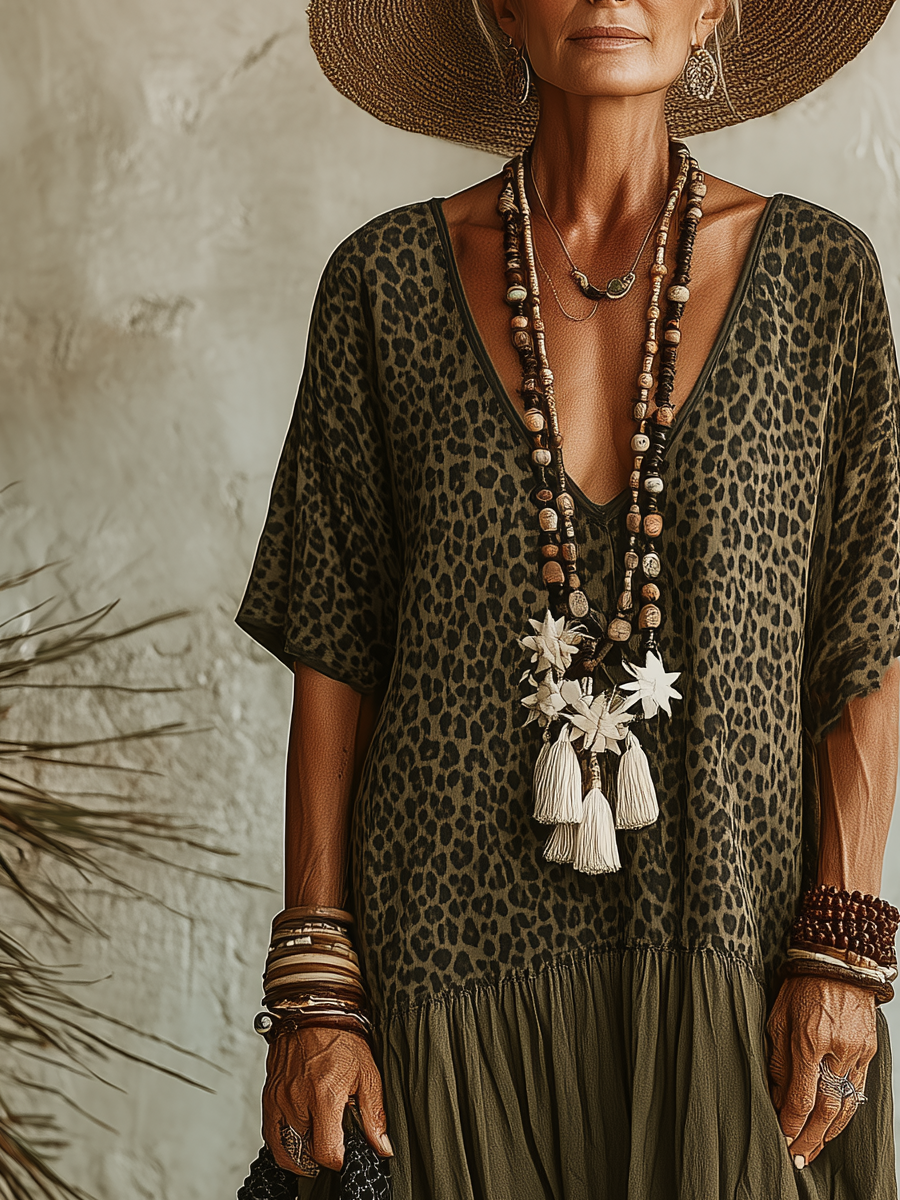 Léa™ | Robe Maxi Léopard à Col V