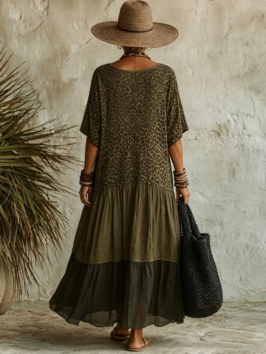 Léa™ | Robe Maxi Léopard à Col V