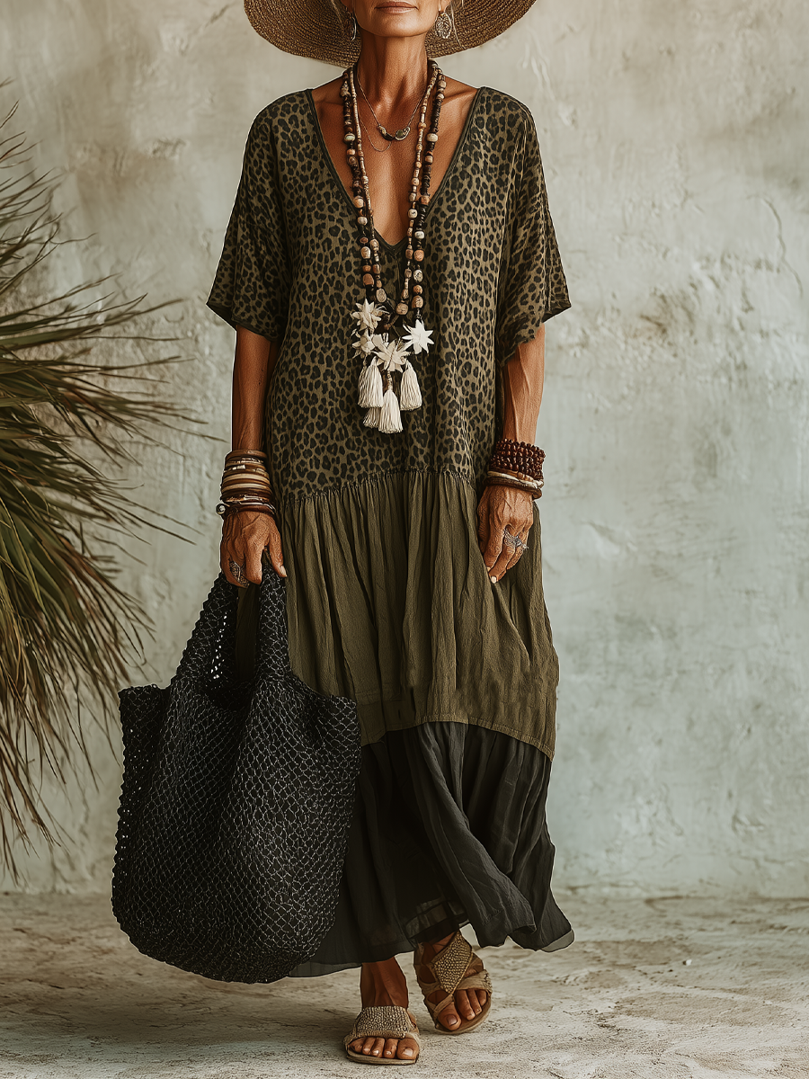 Léa™ | Robe Maxi Léopard à Col V