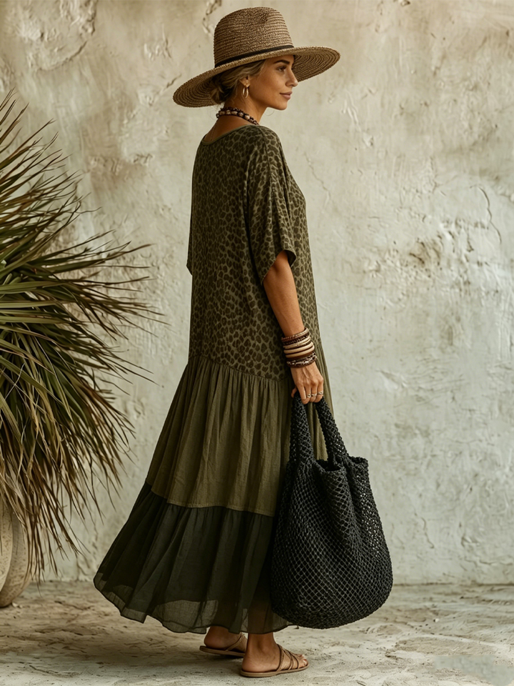 Léa™ | Robe Maxi Léopard à Col V