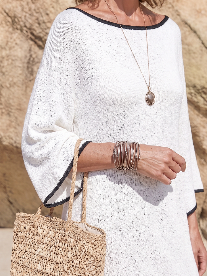 Éloïse™ | Robe Midi en Tricot à Col Bateau et Manches Évasées 3/4