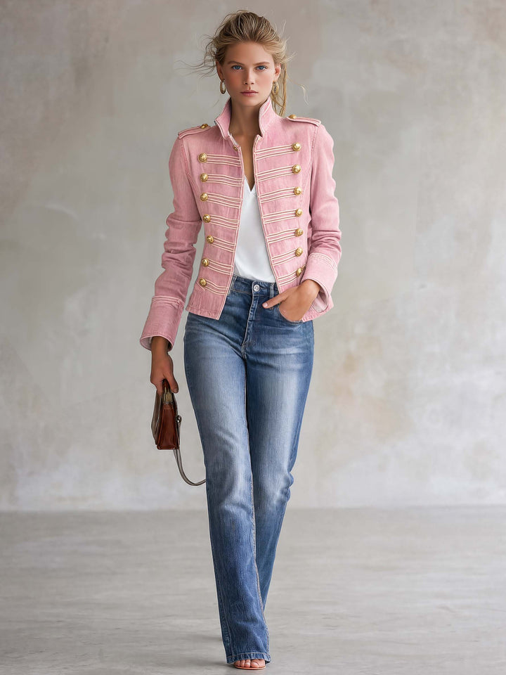 Marion | Veste en jean style militaire à boutons dorés