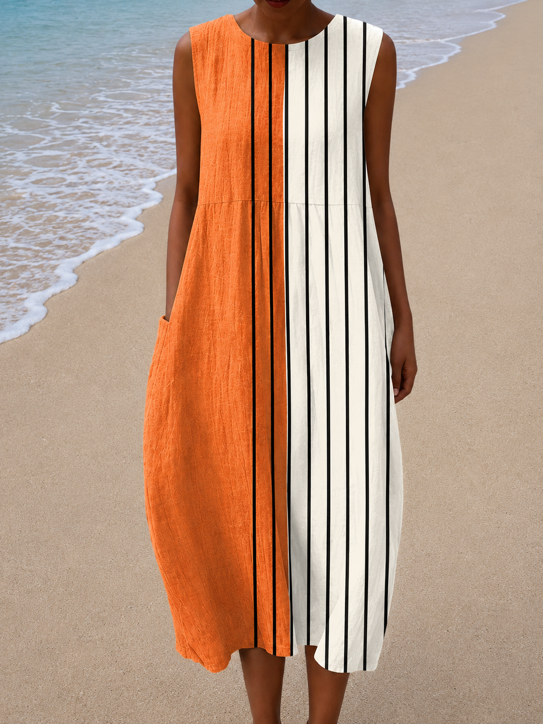 Chloe - Robe midi coupe décontractée sans manches pour femme